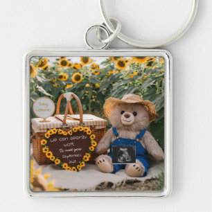 Pregnancy Reveal Sunflower Bear Baby Announcement Key Ring
