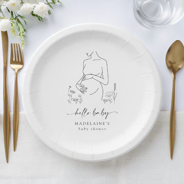 Pregnancy Silhouette Minimalist Baby Shower Paper Plate (Creator Uploaded)