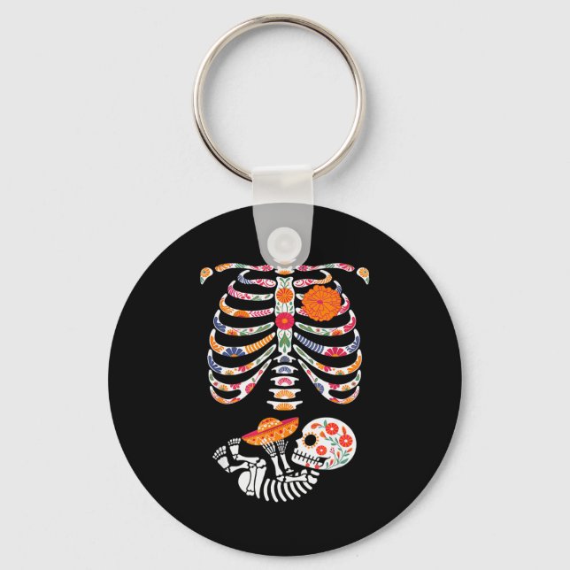 Pregnancy Skeleton Belly Day Of The Dead Dia De Lo Key Ring (Front)