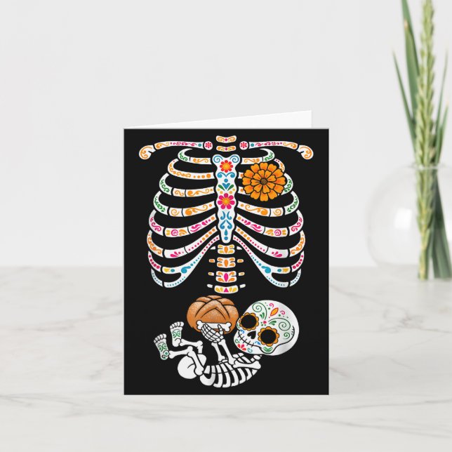 Pregnancy Skeleton Dia De Los Muertos Mexican Bell Card (Front)
