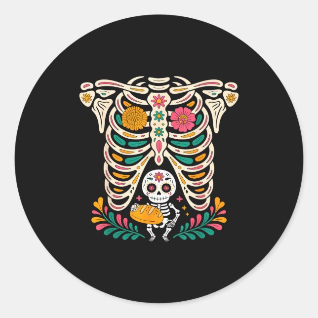 Pregnancy Skeleton Dia De Los Muertos Mexican Bell Classic Round Sticker (Front)