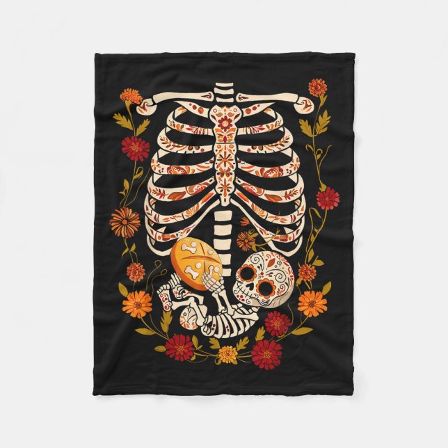Pregnancy Skeleton Dia De Los Muertos Mexican Bell Fleece Blanket (Front)