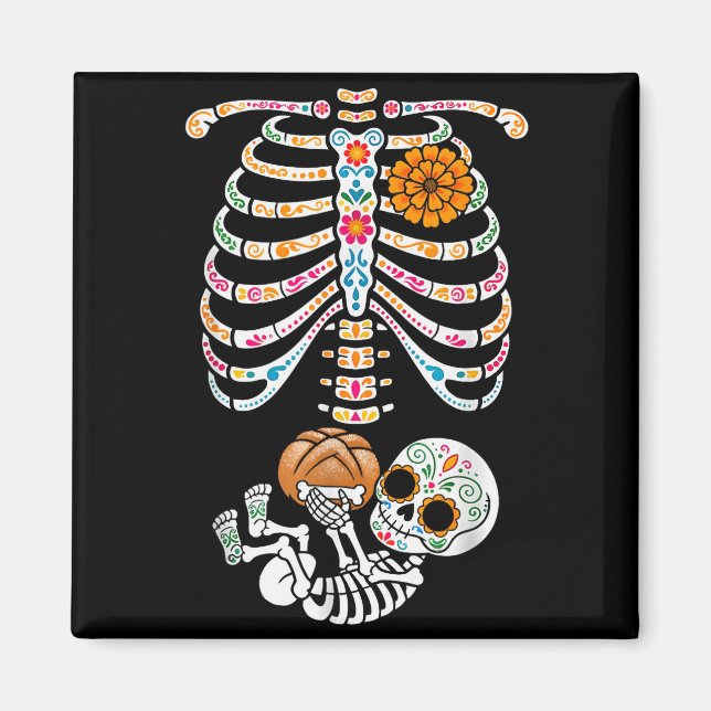 Pregnancy Skeleton Dia De Los Muertos Mexican Bell Magnet (Front)