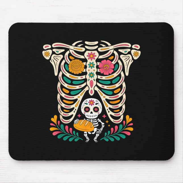 Pregnancy Skeleton Dia De Los Muertos Mexican Bell Mouse Pad (Front)