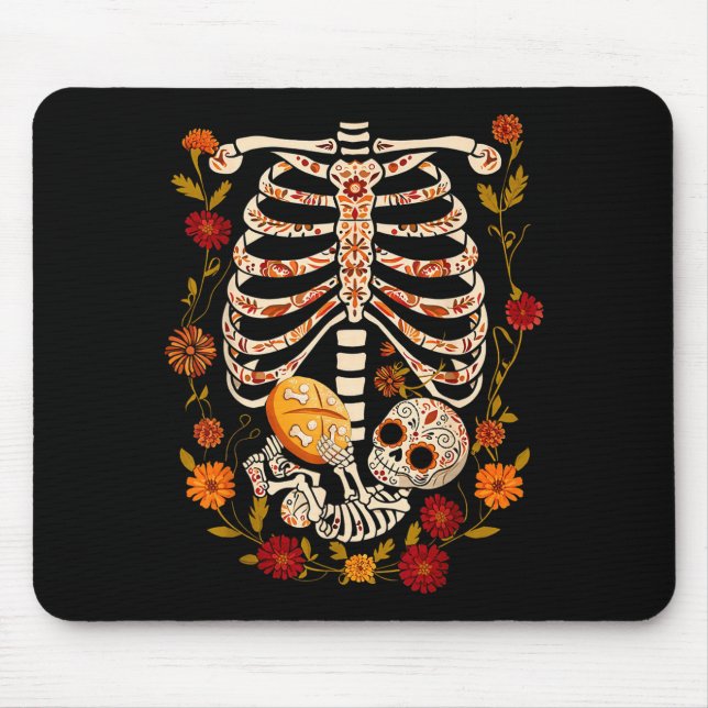 Pregnancy Skeleton Dia De Los Muertos Mexican Bell Mouse Pad (Front)