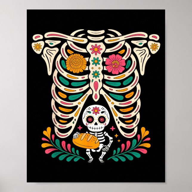 Pregnancy Skeleton Dia De Los Muertos Mexican Bell Poster (Front)