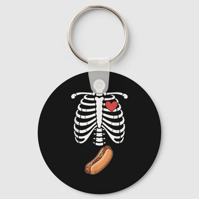 Pregnancy Skeleton Hotdog Belly Bump Rib Cage Hall Key Ring (Front)