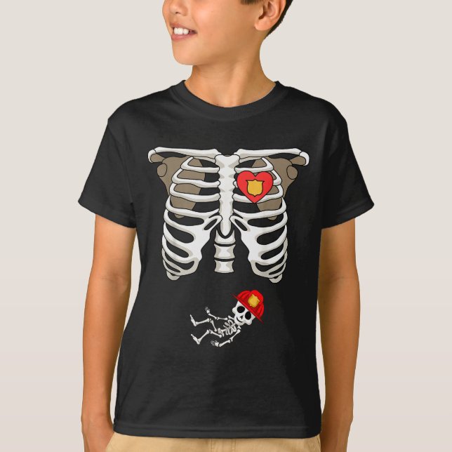 Pregnancy Skeleton Rib Funny Firefighter Bump Shir T-Shirt (Front)