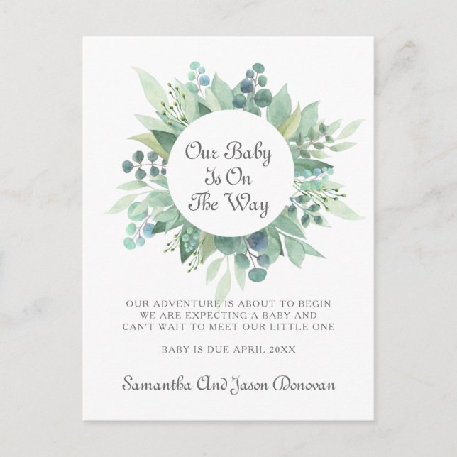 Pregnancy Watercolor Greenery Announcement (Front)