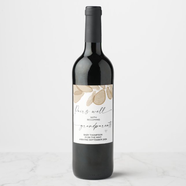 Pregnant Baby Pregnancy Announcement Grandparents Wine Label (Front)