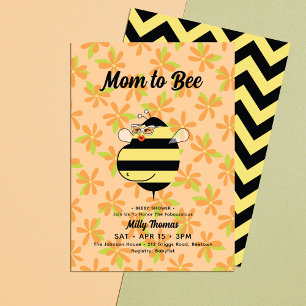 Pregnant Bee w/glasses Orange Floral Baby Shower Invitation