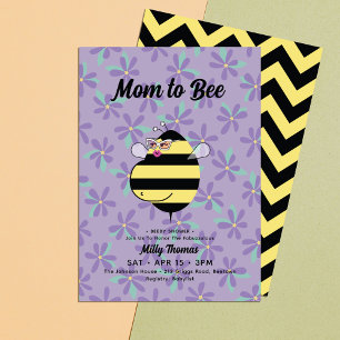 Pregnant Bee w/Glasses Purple Floral Baby Shower Invitation