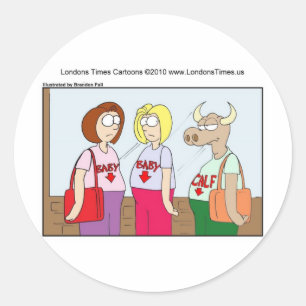 Pregnant Cow Funny Cards Mugs Tees & Gifts Classic Round Sticker