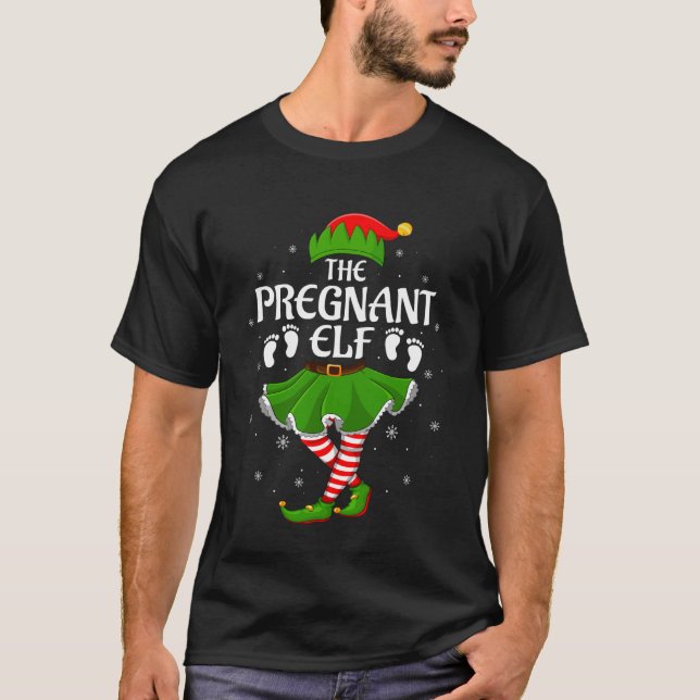 Pregnant Elf Christmas Family Girls Women Elf Squa T-Shirt (Front)