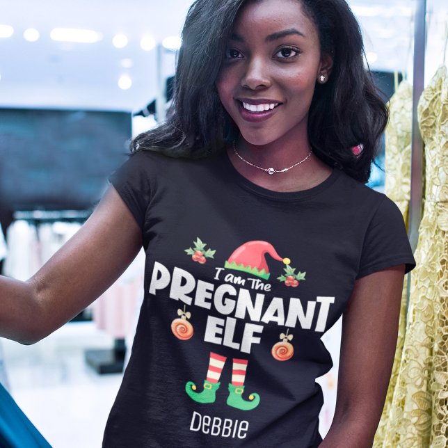 Pregnant elf family matching christmas name fun T-Shirt (Creator Uploaded)
