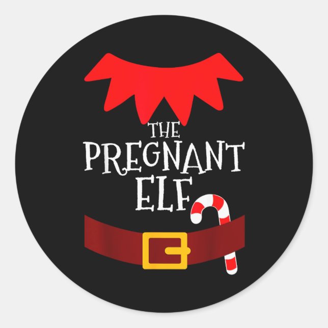 Pregnant Elf Matching Family Group Christmas Pajam Classic Round Sticker (Front)