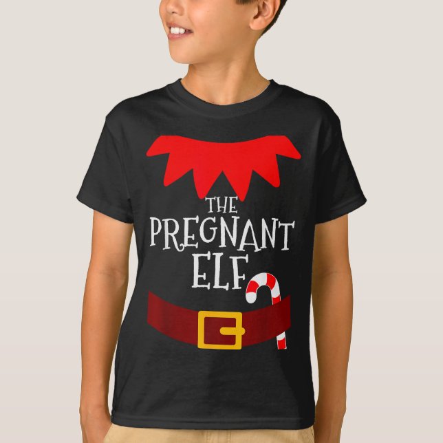Pregnant Elf Matching Family Group Christmas Pajam T-Shirt (Front)