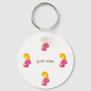 Pregnant Emoji Mum  and '' Your Name Here " Key Ring