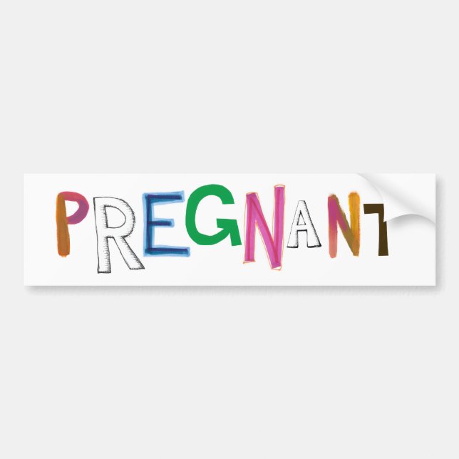 Pregnant fun colourful word art expecting mother bumper sticker (Front)
