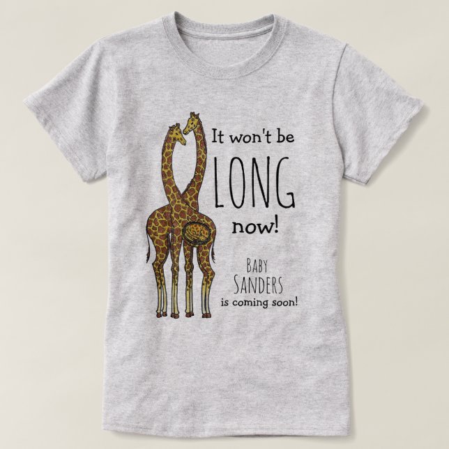Pregnant Giraffe couple with customisable name T-Shirt (Design Front)