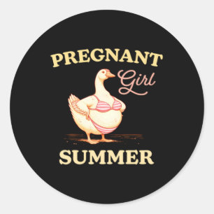Pregnant Girl Summer Funny Baby Announce T Goose Classic Round Sticker