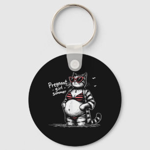 Pregnant Girl Summer Funny Baby Announcement Cat Key Ring