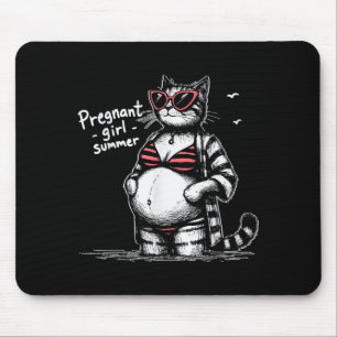 Pregnant Girl Summer Funny Baby Announcement Cat Mouse Pad