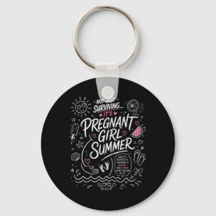 Pregnant Girl Summer Funny Baby Announcement Cute Key Ring