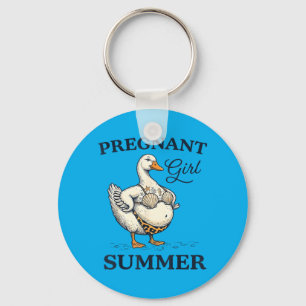 Pregnant Girl Summer Funny Baby Announcement Goose Key Ring