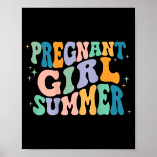 Pregnant Girl Summer Groovy Poster