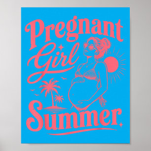 Pregnant Girl Summer Retro Pregnancy Vacation Poster