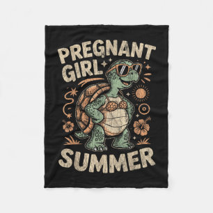 Pregnant girl summer turtle funny beach vacation fleece blanket