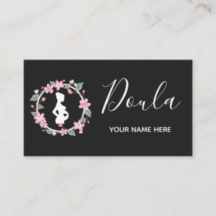 Pregnant Lady Silhouette Cute Floral Doula Midwife Business Card