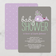 Pregnant Lilac Mummy Whale Girl Baby Shower Invite
