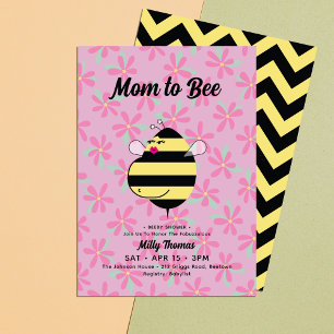 Pregnant Mom Bee Pink Floral Baby Shower Invitation