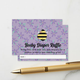 Pregnant Mum Bee Purple Floral Diaper Raffle Enclosure Card
