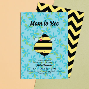 Pregnant Mum Bee Teal Floral Baby Shower Invitation