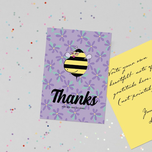 Pregnant Mum Bee with Glasses Purple Floral Thank You Card (Creator Uploaded)