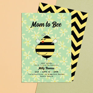 Pregnant Mum Bee Yellow Floral Baby Shower Invitation