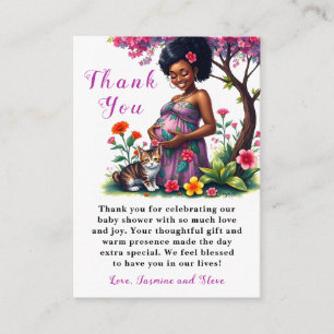 Pregnant Mum Cat Floral Purple Thank You Enclosure Card