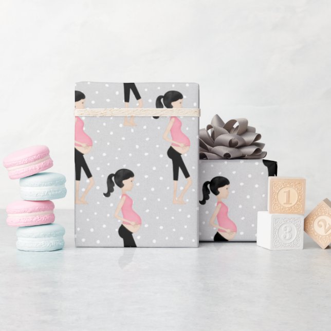 Pregnant Mum On Polka Dots  Wrapping Paper (Baby Shower)