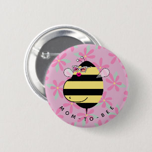 Pregnant Mum-to-Bee with Glasses Pink Floral  6 Cm Round Badge