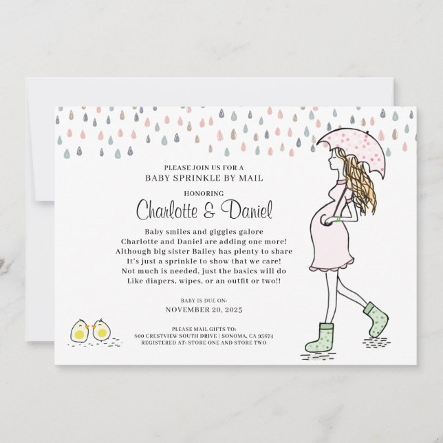 Pregnant Mum Under Umbrella Baby Sprinkle By Mail  Invitation (Front)