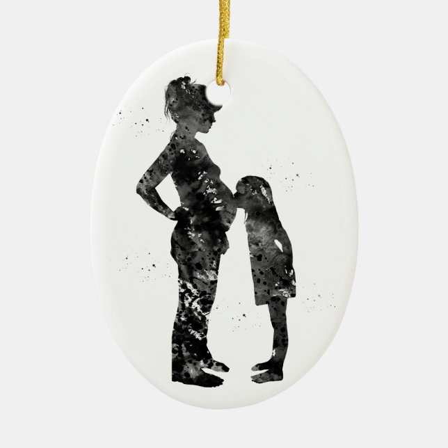 Pregnant mum with daughter ceramic ornament (Front)