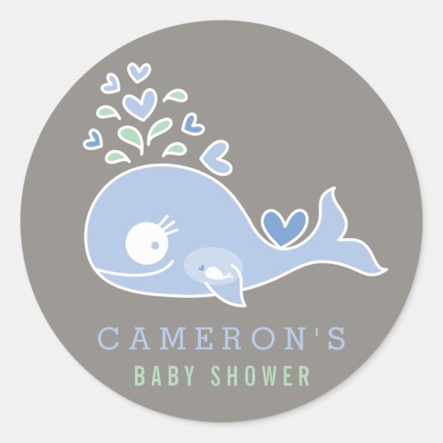 Pregnant Mummy Blue Whale Boy Baby Shower Sticker (Front)