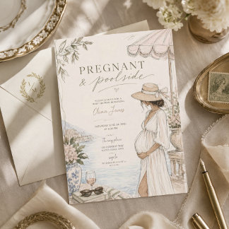 Pregnant & poolside baby shower invitation