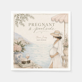 Pregnant & poolside baby shower napkin