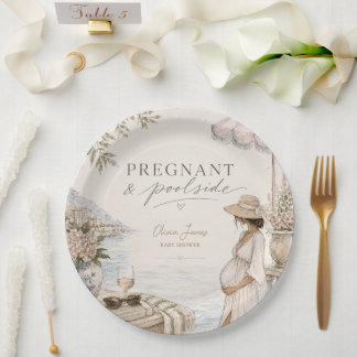 Pregnant & poolside baby shower paper plate