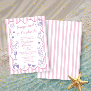 Pregnant & Poolside Pink Pool Party Baby Shower Invitation