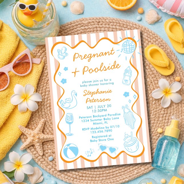 Pregnant & Poolside Pool Party Summer Baby Shower Invitation (Creator Uploaded)
